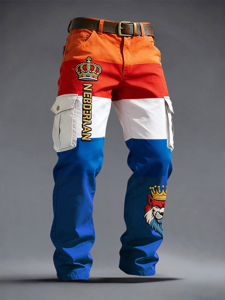 Retro Nederlandse koningsdag patchwork casual werkbroek