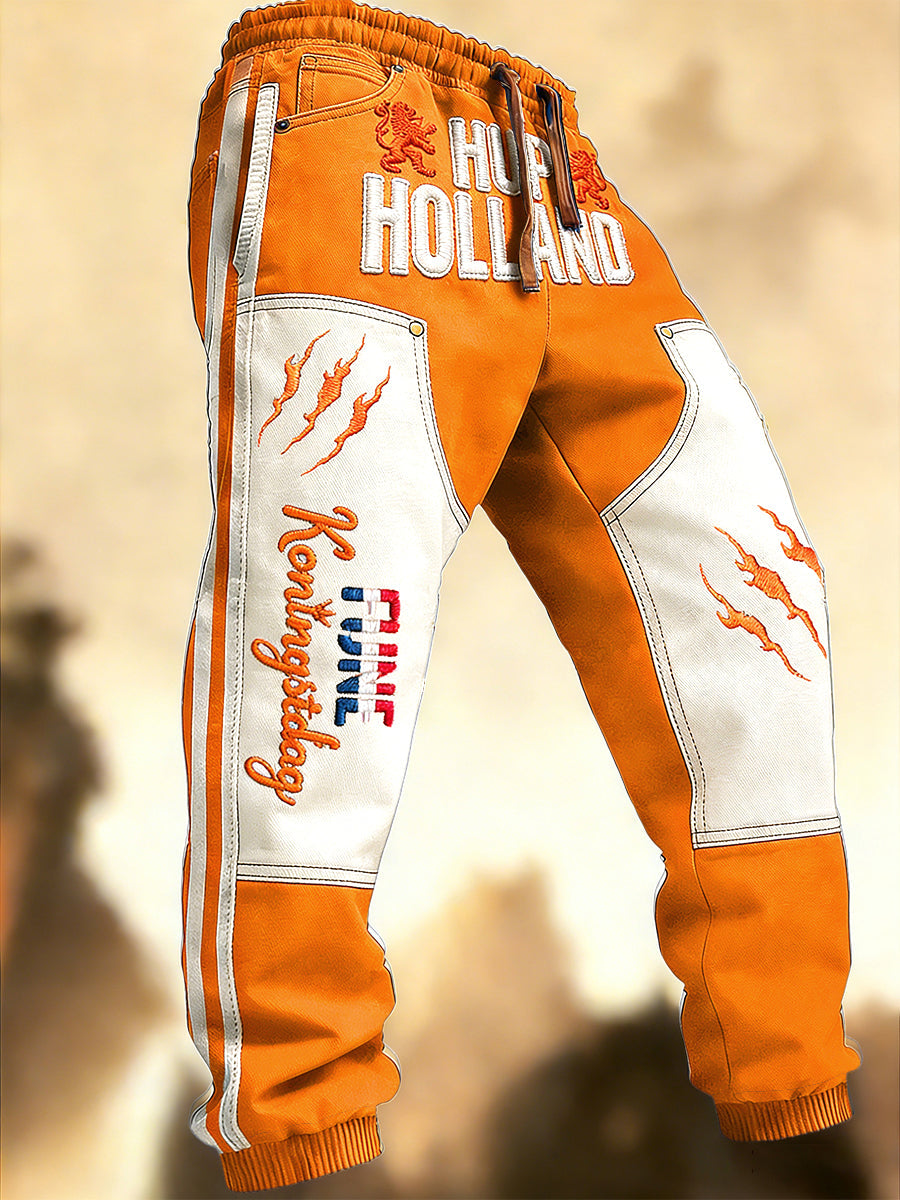 Nederlandse koningsdag patchwork print casual joggingbroek broek voor heren