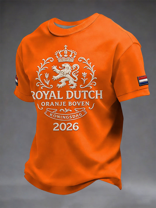 Retro Nederlands Koningsdag-embleem casual T-shirt