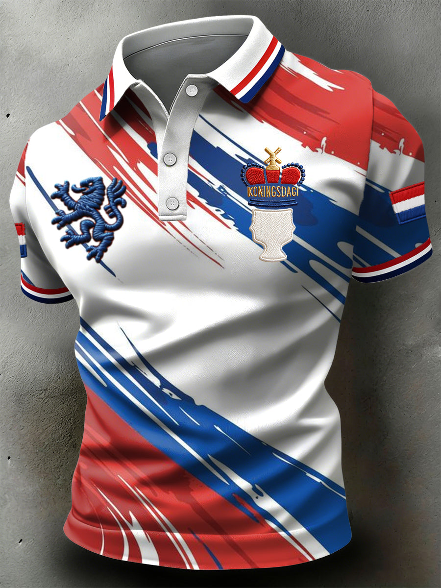 Retro Nederlandse Koningsdag Vlag Streep Casual Poloshirt