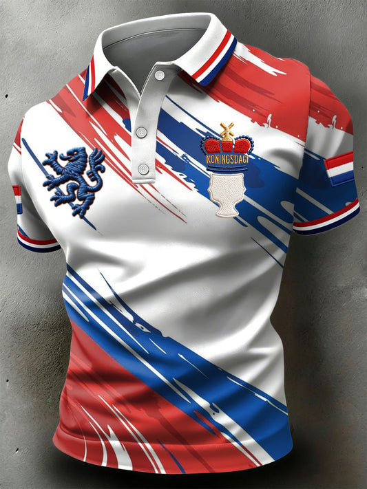Retro Nederlandse Koningsdag Vlag Streep Casual Poloshirt