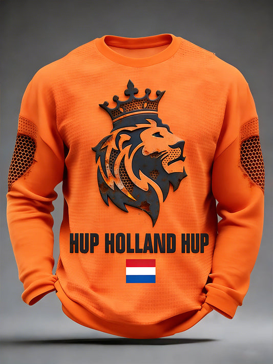 Heren Nederlandse Fijne Koningsdag 3D-geprinte oranje T-shirt met lange mouwen