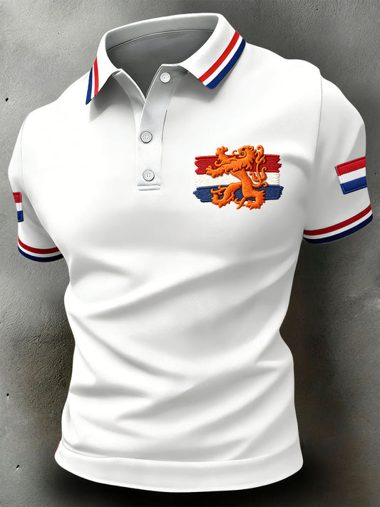 Retro Nederlandse koningsdag patchwork casual poloshirt