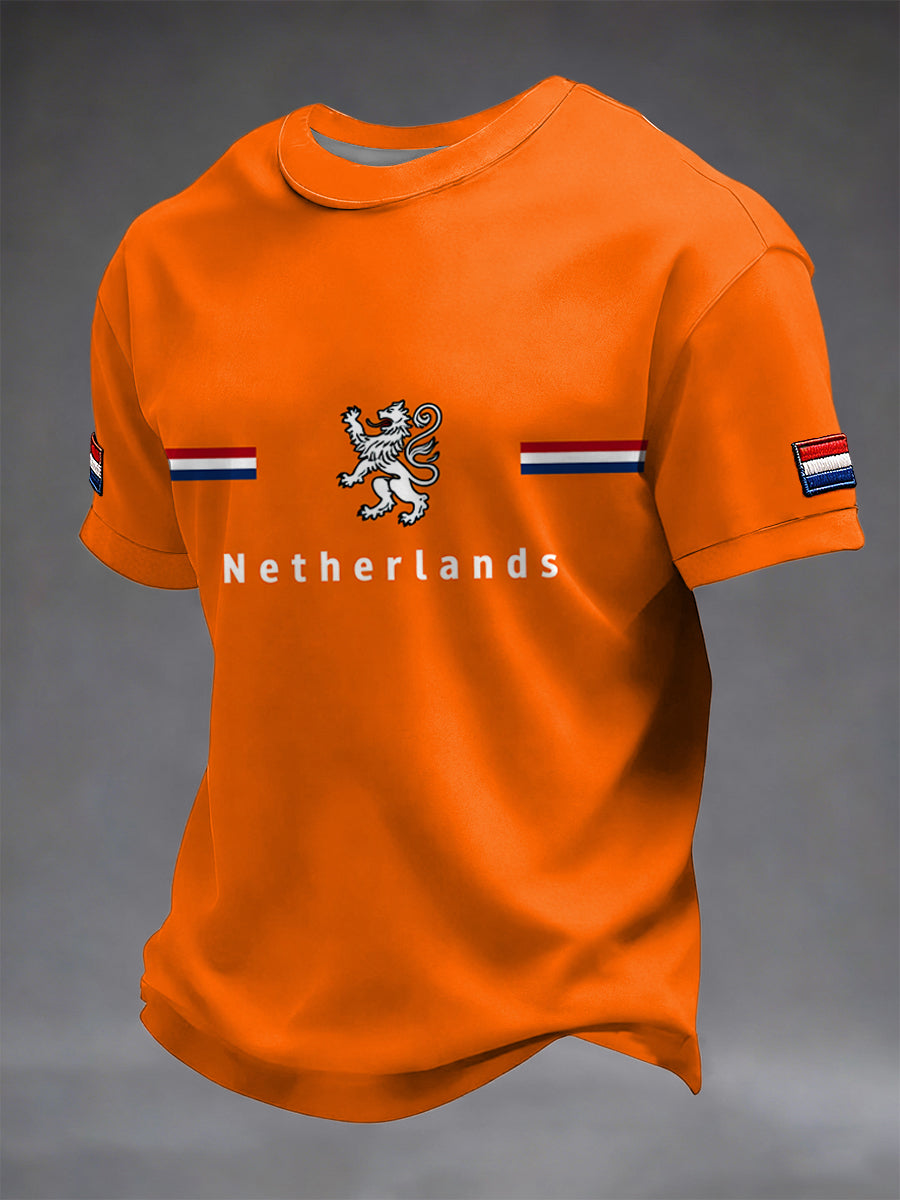 Retro Nederlandse Koningsdag Leeuw Casual T-shirt