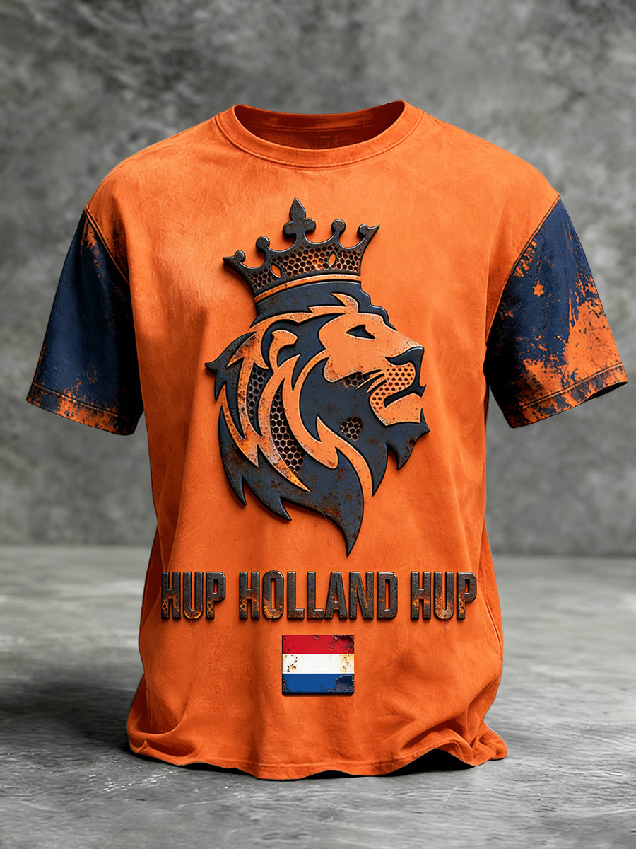 Heren Nederlandse Koningsdag Leeuw Patchwork Print Oranje Casual T-shirt