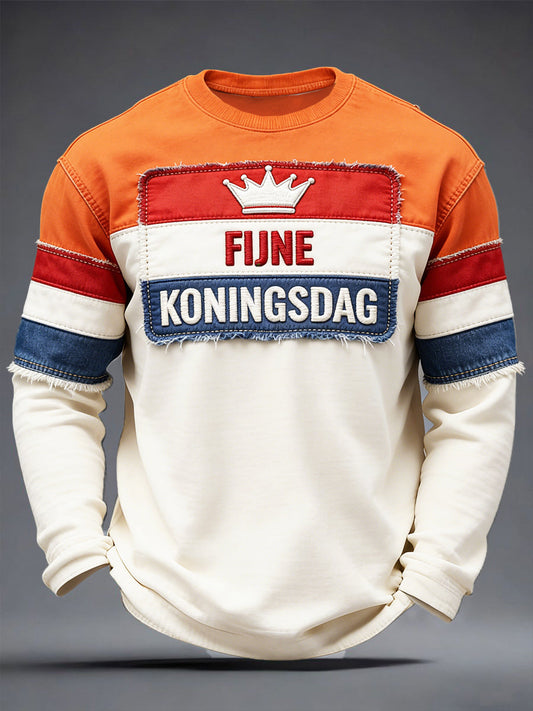 Nederlandse Koningsdag patchwork print casual T-shirt met lange mouwen