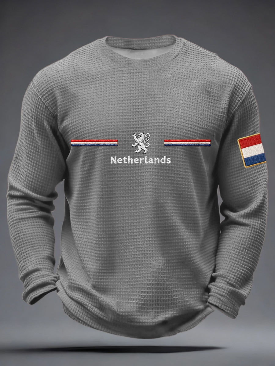 Heren Koningsdag wafel lange mouw T-shirt