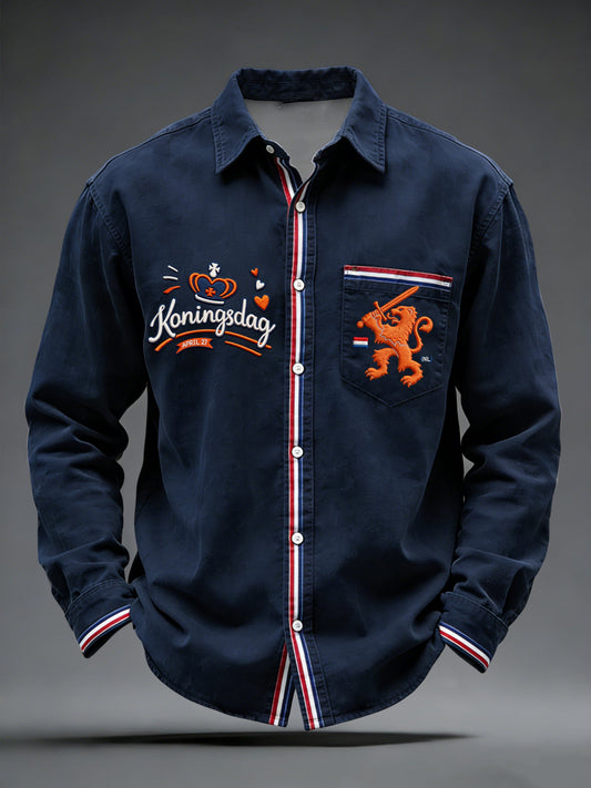 Retro Nederlandse Koningsdag Leeuw Casual Shirt