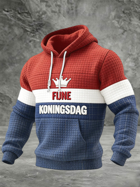 Nederlandse koningsdag patchwork print ruit katoen casual sweatshirt met capuchon