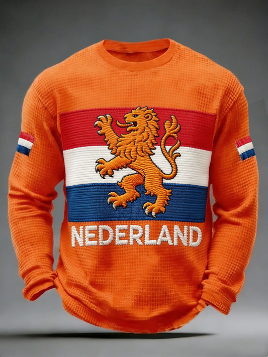 Heren overhemd met lange mouwen en Nederlandse koningsdagprint