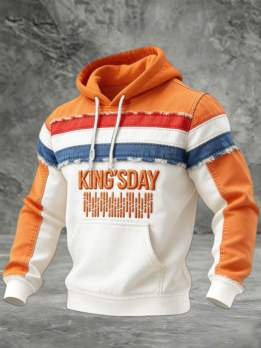 Heren Nederlandse Koningsdag patchworkprint casual sweatshirt met capuchon