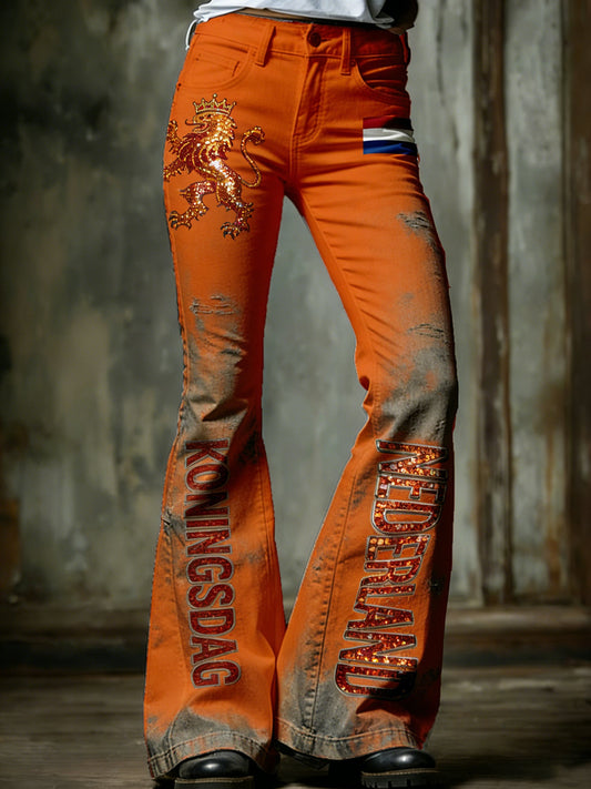 Dames vintage uitlopende broek voor Nederlandse koningsdagvieringen