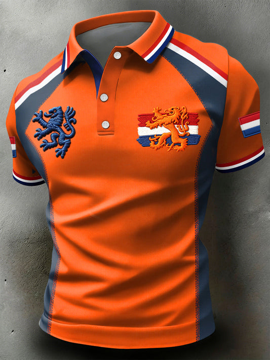 Retro Nederlandse Koningsdag symmetrisch geometrisch casual poloshirt