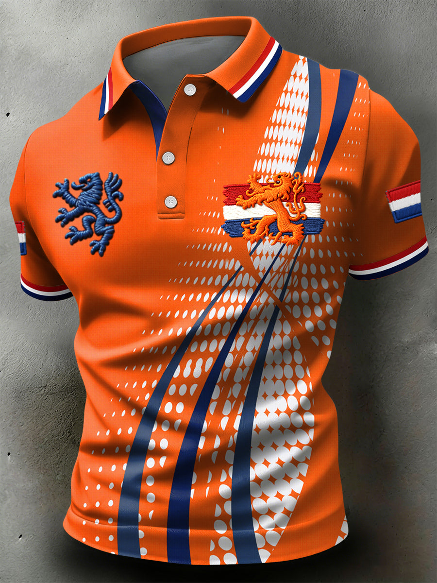 Retro Nederlandse Koningsdag Abstracte Strepen Casual Poloshirt