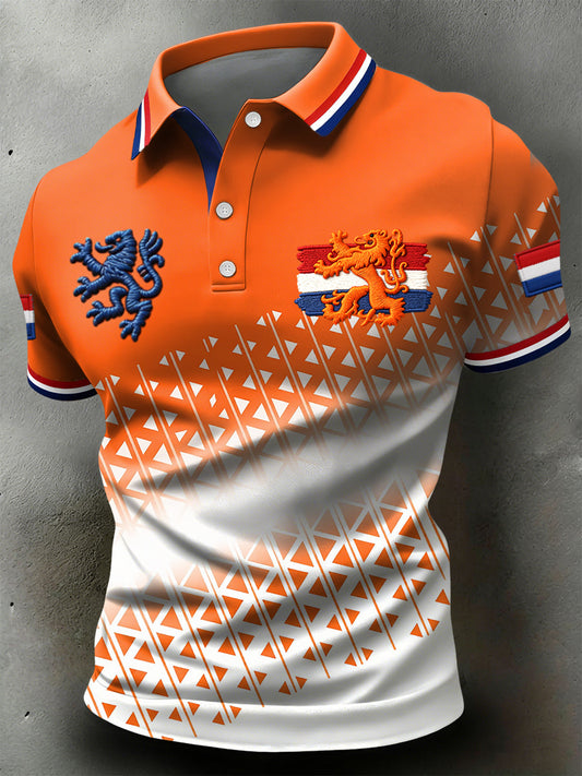 Retro Nederlandse koning geometrisch verleggend casual poloshirt