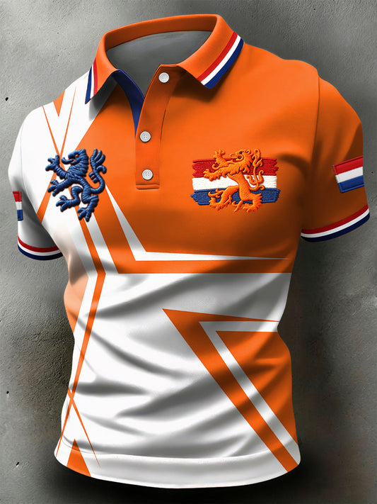Retro Nederlandse Koningsdag Geometrisch Casual Poloshirt