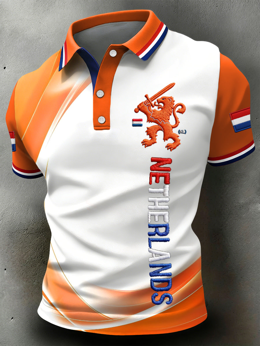 Retro Nederlandse Koningsdag Gradiënt Textuur Casual Poloshirt