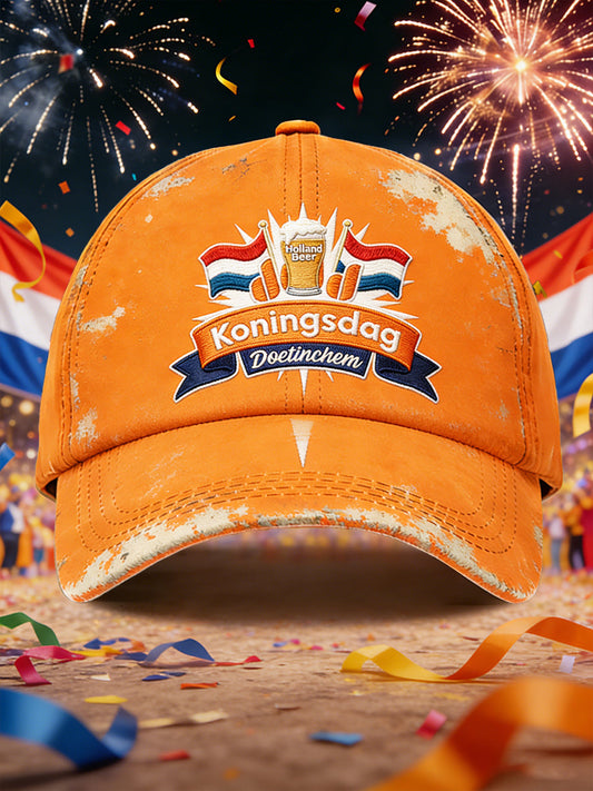 Nederlandse Koningsdag bier geborduurde vintage print casual hoed