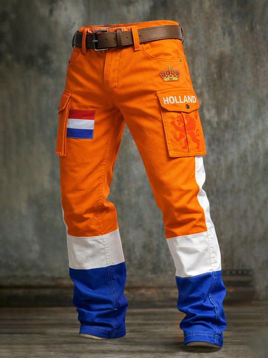 Heren retro Nederlandse koningsdag werkbroek