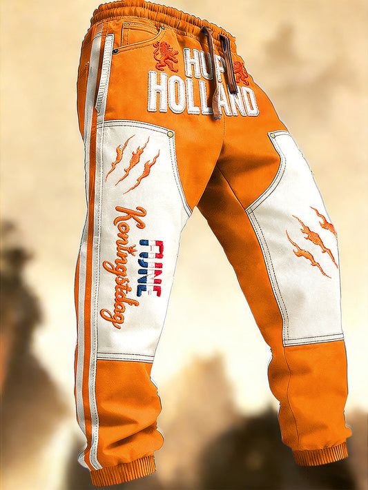 Nederlandse koningsdag patchwork print casual joggingbroek broek voor heren
