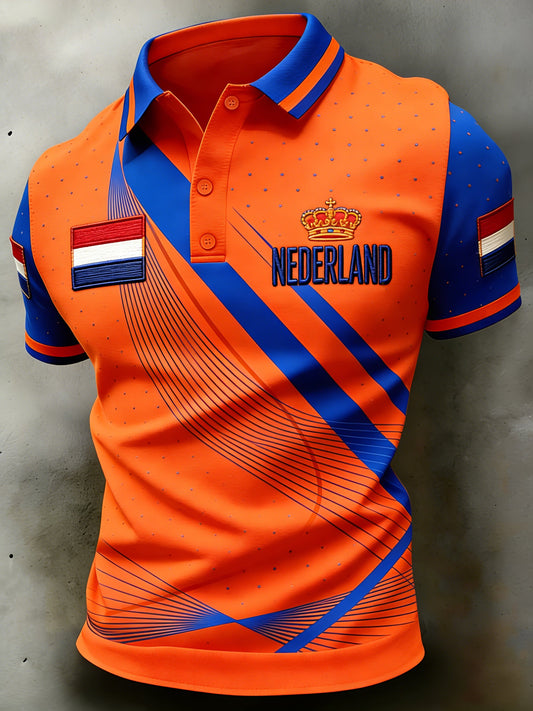 Poloshirt met koningsdagprint voor heren
