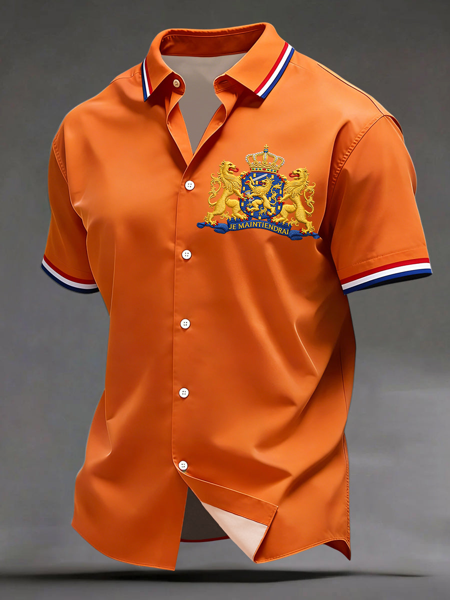 Vintage koningsdag embleem casual shirt