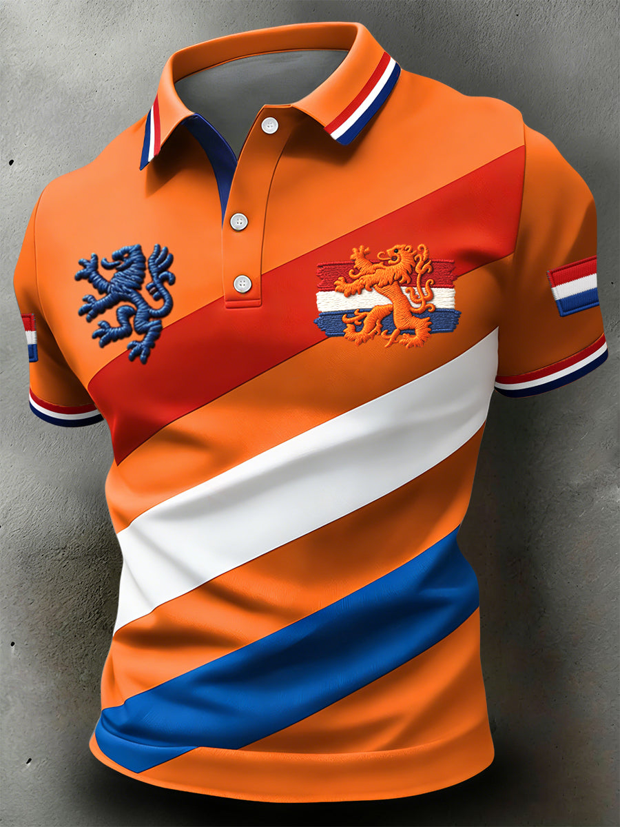 Retro King's Day gestreept patchwork artistiek casual poloshirt