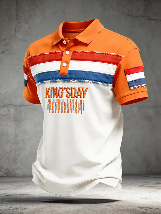 Hollandse vlag patchwork koningsdag print casual poloshirt met korte mouwen