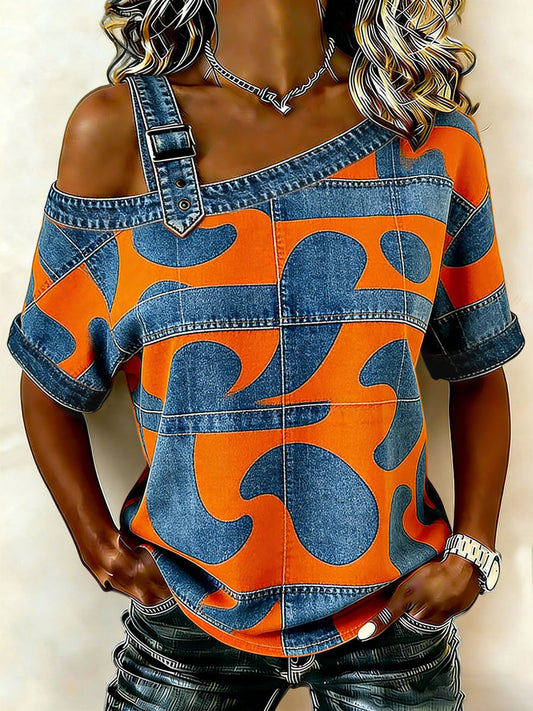 Retro koningsdag off-the-shoulder casual top voor dames